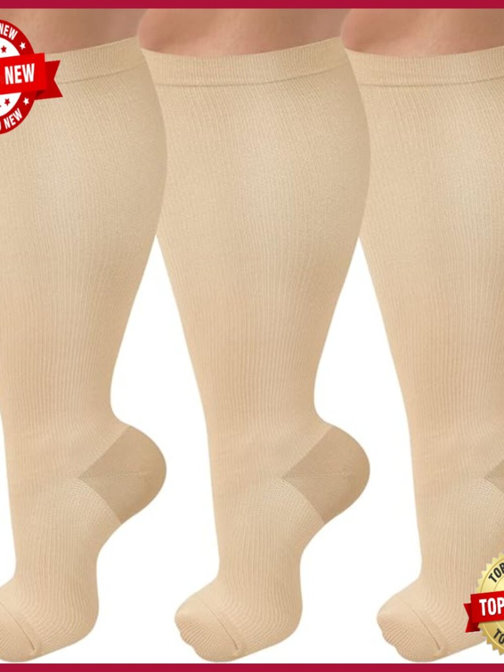 Plus Size Compression Socks Wide Calf Knee High 3-Pack Circulation Support
